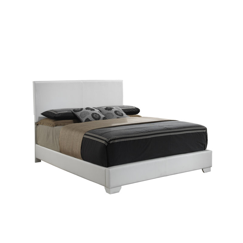 Upholstered Low Profile Standard Bed, Queen, White