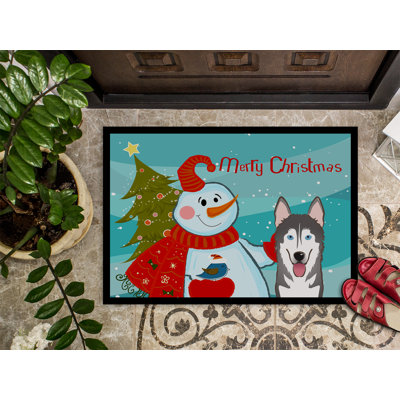 Tapis de porte pour l’extérieur anti-dérapant bonhomme de neige avec effet velours alaskan malamute