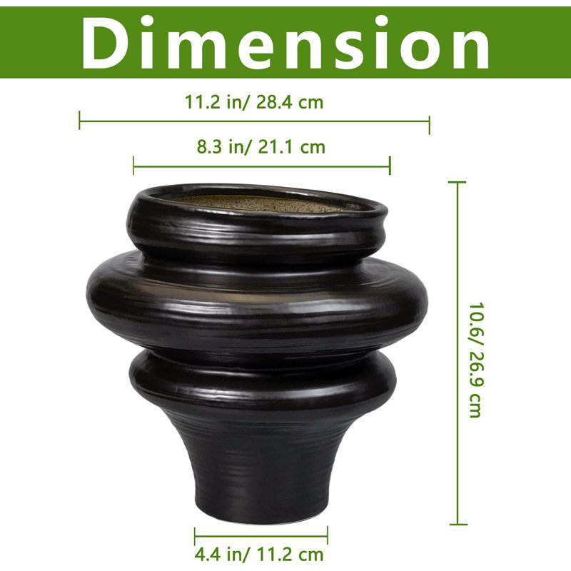 11" Black Ceramic Bonsai Planter