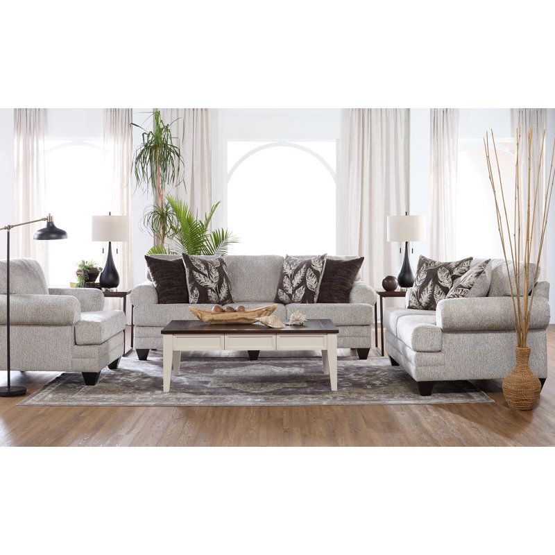 Cannoy Upholstered 93'' Sofa, Light Gray Polyester Blend