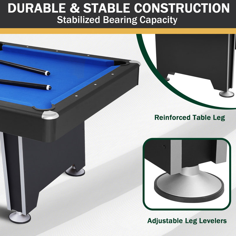 RayChee 84" Pool Table, Modern Billiard Table with with 2 Cue Sticks, 16 Balls, Triangle, Chalk, Brush and Leg Levellers