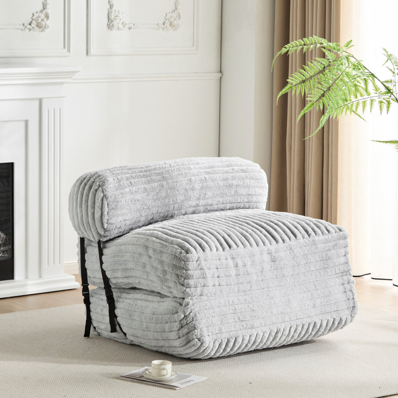 Latina Indoor Foldable Bean Bag Lounge Chair, Gray, 2 - In 1 For Sleepovers, Soft Faux Fur, Neck Pillow As Accent Gray Small Spaces, Fur Cover, Shredded Foam Beads