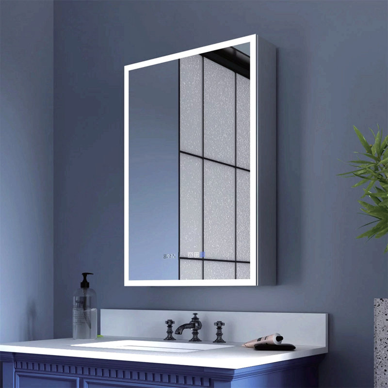 Pharmacie lumineuse à DEL avec miroir, armoire de salle de bain avec miroir 20 * 30 pouces avec lumières, encastrée ou murale, 3 couleurs Temperaturesanti-Fog