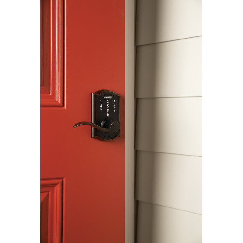 Schlage Touch Keyless Touchscreen Lever with Camelot Trim and Accent Lever, Antique Brass