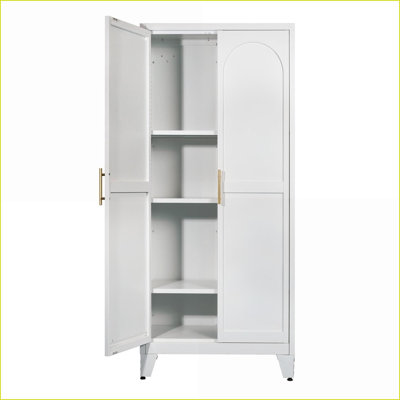 Armoire de rangement de 71 po avec 2 portes galbées et amp; Tablettes réglables, blanc cassé | Ferme | Chambre à coucher