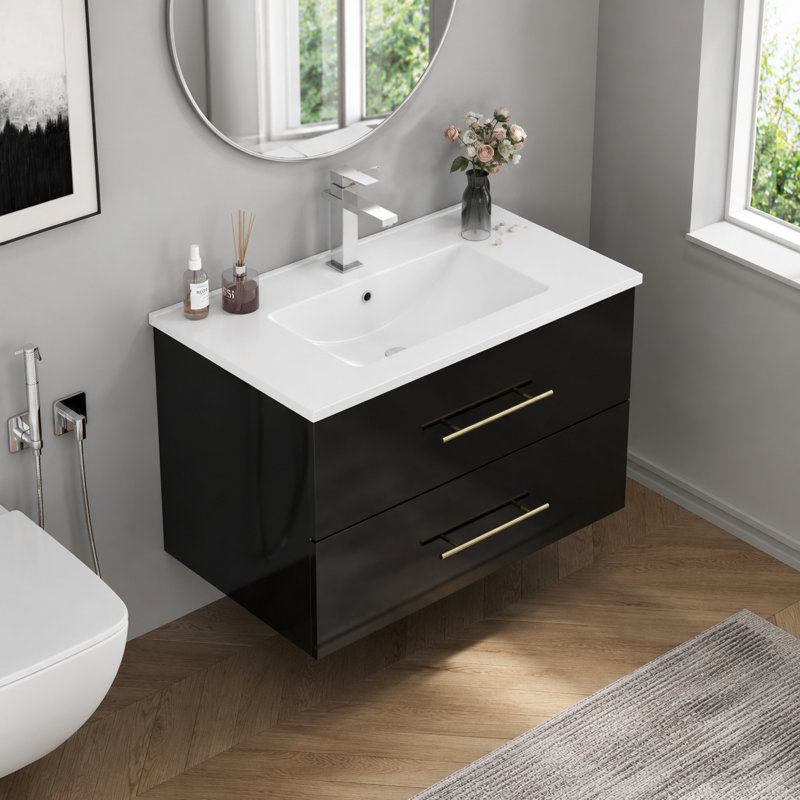 Ensemble de meuble-lavabo flottant mural 30 po avec double système de tiroirs