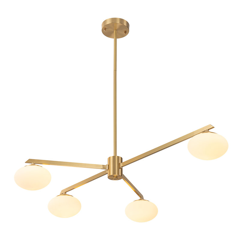 Priella Mid-century Brass Ellipse Glass Chandelier, 4-Light, 5.9" H x 37" W x 37" D