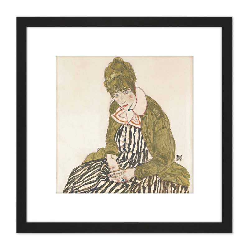 Egon Schiele Edith With Striped Dress Sitting by Egon Schiele - Single Picture Frame Painting