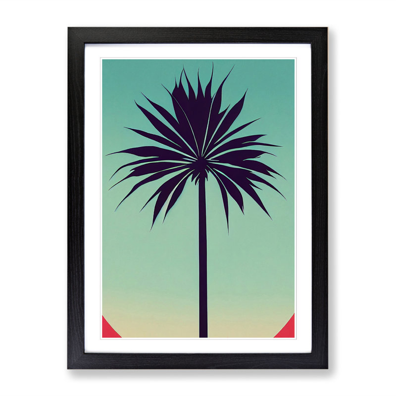 Palm Tree Minimalism - Single Picture Frame Print, Black, 64cm H x 46cm W x 2cm D