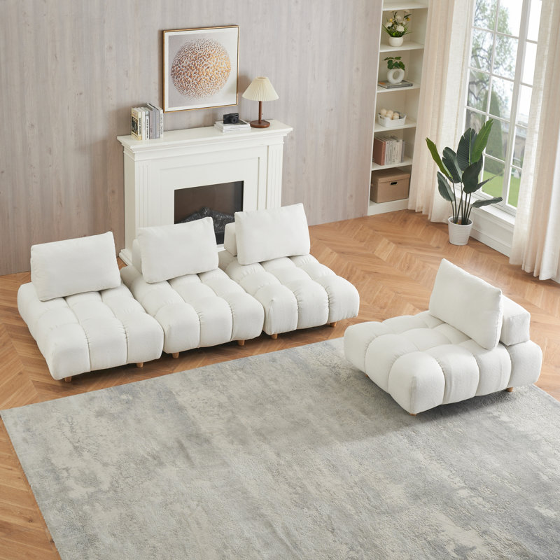 Canapé modulaire 3 pièces Samiur, Beige, H 29,5 po x L 120 po x l 40,2 po
