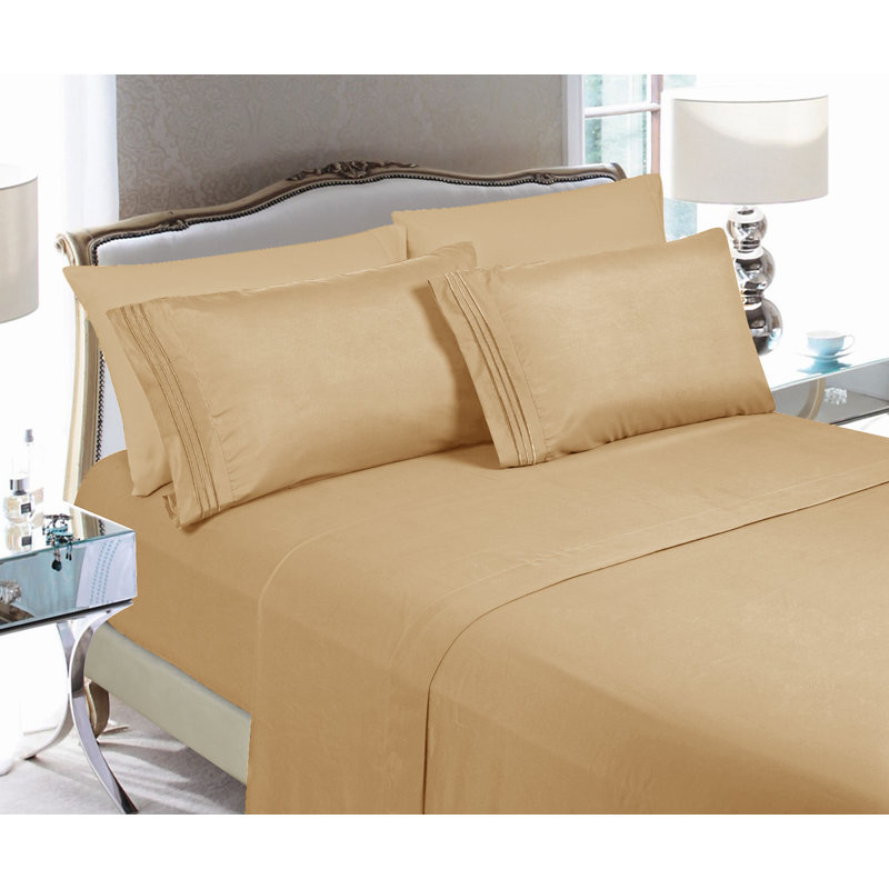 Microfiber Sheet Set with Deep Pocket Fitted Sheet, Gold, Twin Sheet Set with 2 Pillowcases