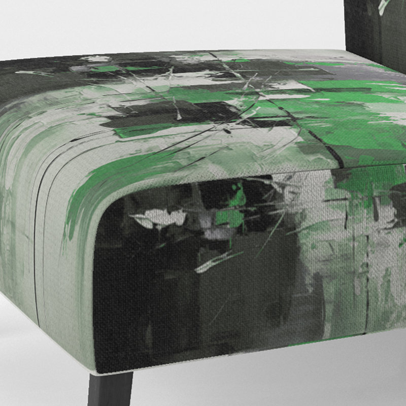 Paper Euphoria I - Upholstered Contemporary Slipper Chair, Orange Accent Chair, Green/White/Black/Gray