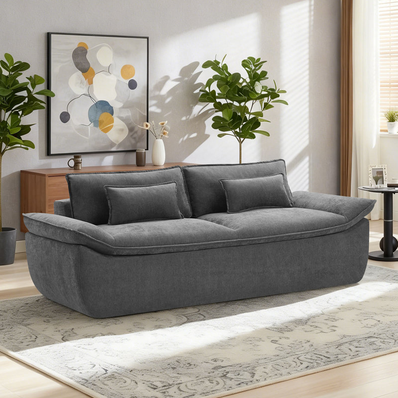 Boneless Boat-Shaped Armless Chenille Sofa, Ready-to-Use Compressed Packaging, Blue