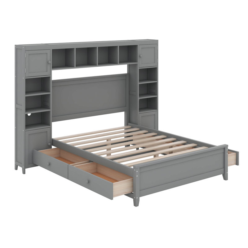 Lit avec armoire et tablette tout-en-un, Gris