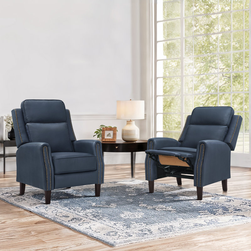 Fauteuil inclinable en cuir véritable Kindalyn, Marine