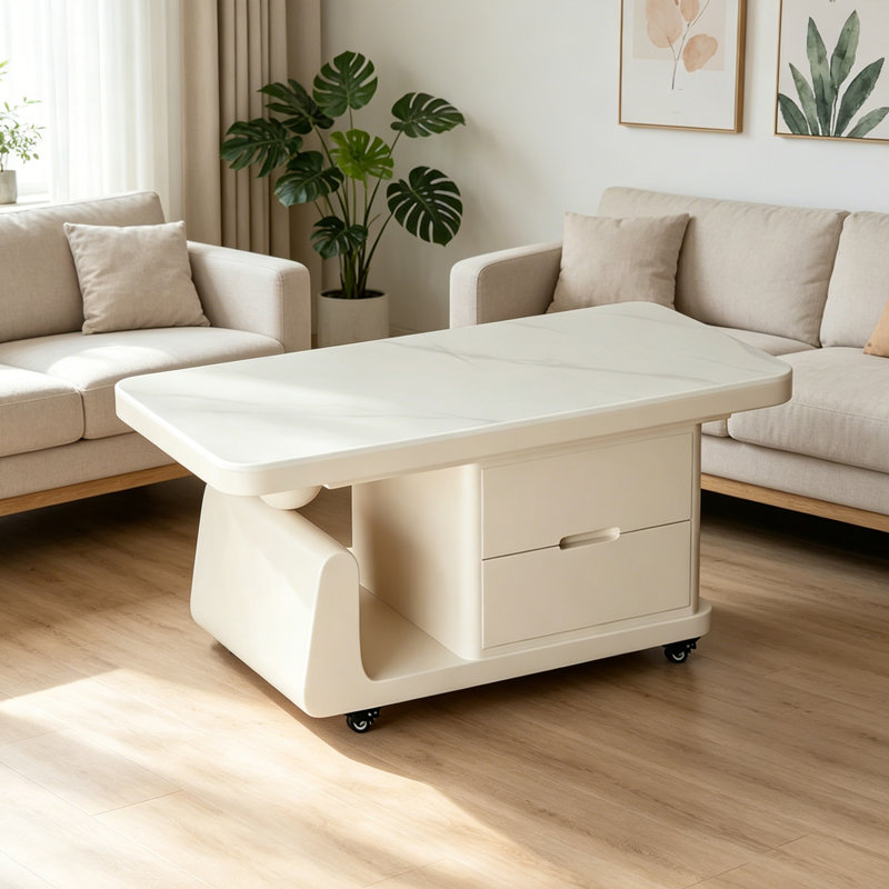 Table basse de luxe Italian Light, Blanc, Blanc / Gris, H 19,68 po x L 39,37 po x l 19,68 po