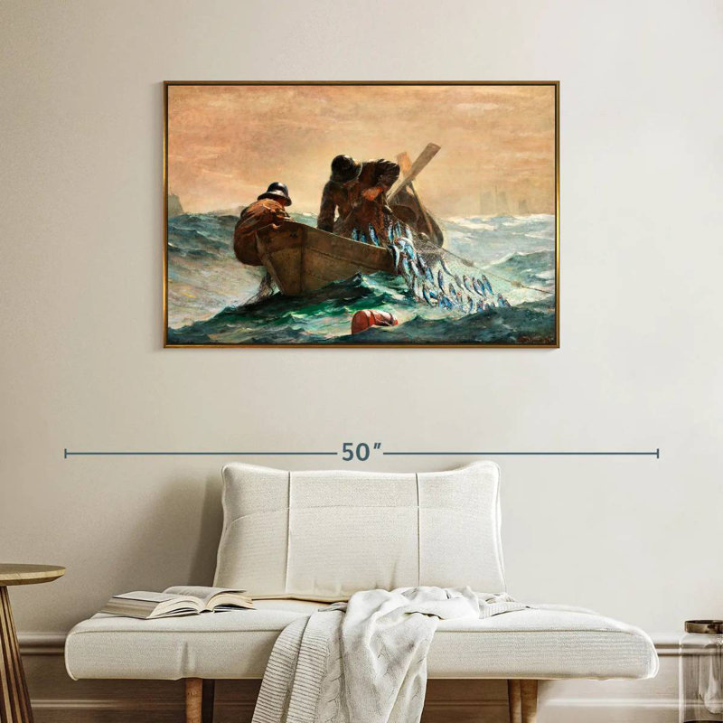 Le filet de hareng, 40 po x 27 po, Cadre flottant doré