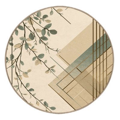 Machine Washable Orlandra Eucalyptus Minimalist Geometric Rug in Beige – Beige Binding