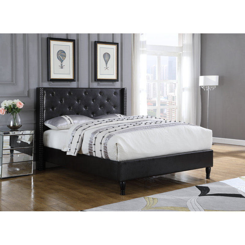 Lashuay Upholstered Wingback Bed, Full, Black