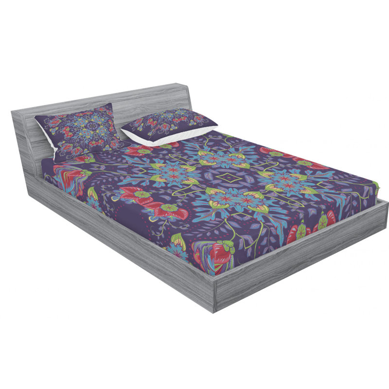 Microfiber Floral Sheet Set, Queen Sheet Set with Fitted Sheet