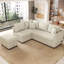 Lit escamotable beige avec prises de courant, rangement et coussins amovibles