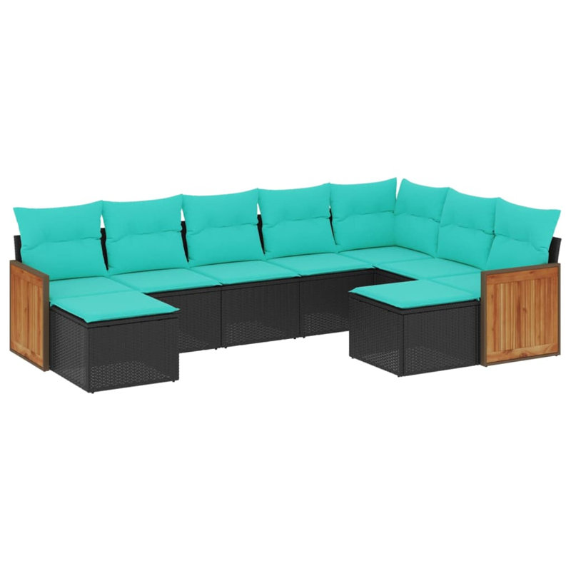  Ensemble de canapé de patio 9 pièces avec coussins en rotin de polyester noir
