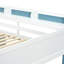 Lit mezzanine double en bois pleine grandeur avec bureau intégré et tringle suspendue, finition élégante blanche + bleue, sommeil sécuritaire, rangement pour espace de travail, polyvalent, design compact-1825611261