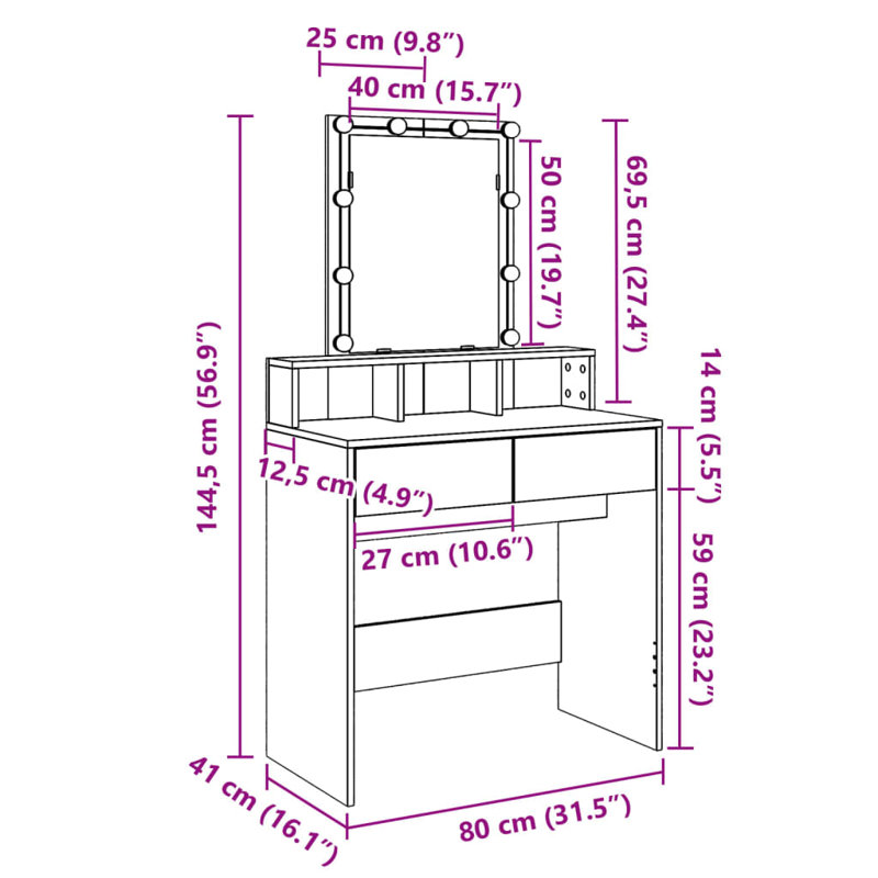 Simote Dressing Table with Mirror, Sonoma Oak