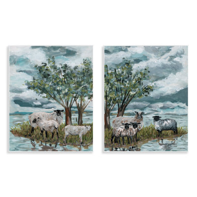 «Sheep in Field», ensemble de 2 plaques murales par Melissa Wang