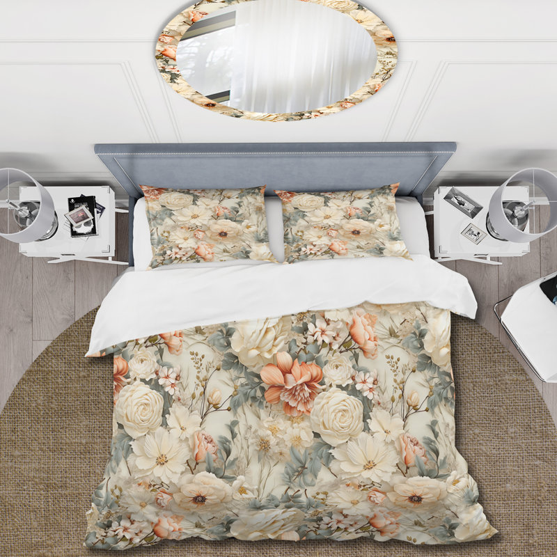 Ensemble de housse de couette Beige Vintage Countryhouse Flower Harmony II, Housse de couette pour très grand lit et 2 très