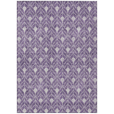9' X 12' Purple And Ivory Geometric Washable Indoor Outdoor Area Rug