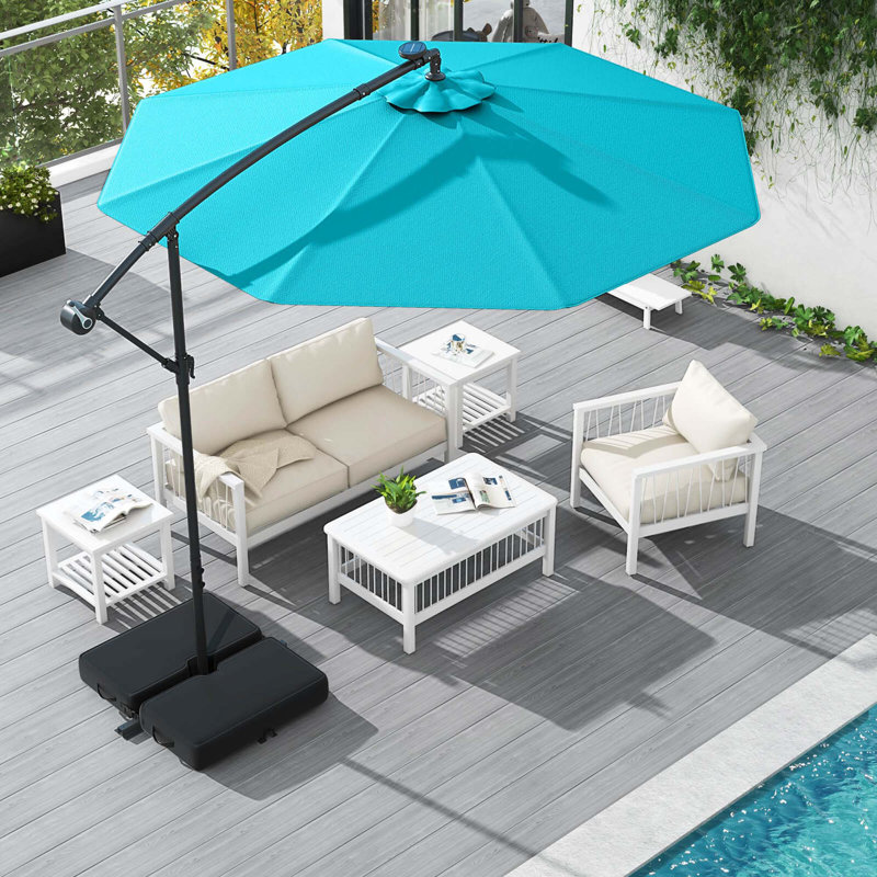 Parasol suspendu pour terrasse, 10 pieds, 32 lumières DEL, Turquoise