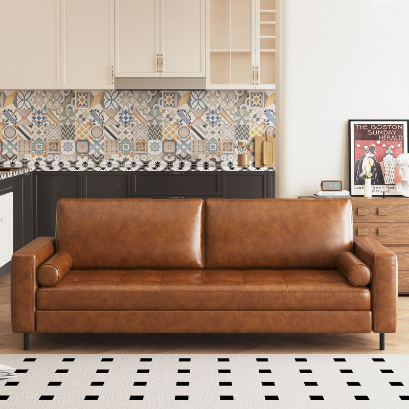 Canapé 80,31 po style Mid-Century moderne à trois places avec accoudoirs carrés