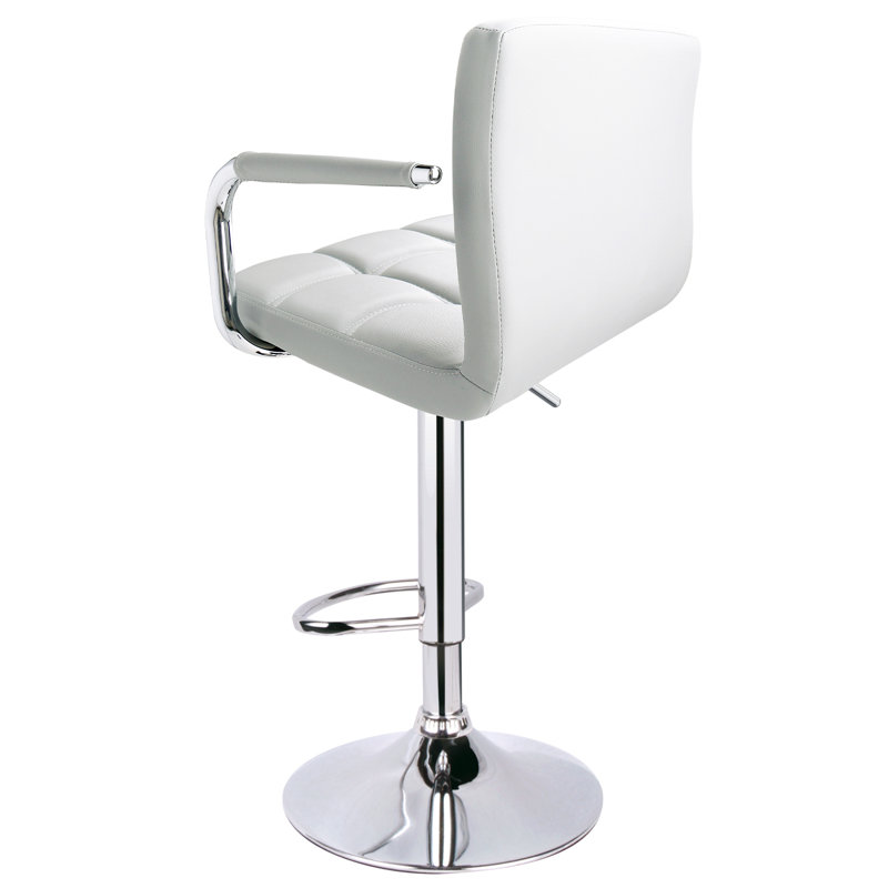 Square Back With Armrest Adjustable 32.5" Bar Stool, White