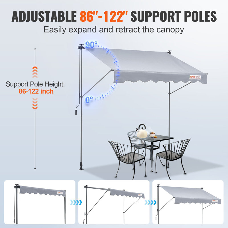 Manual Retractable Awning, 78" Outdoor Retractable Patio Awning Sunshade Shelter, Adjustable Patio Door Window Awning Canopy With 39" Sun Shade Curtain For Backyard, Garden, Balcony