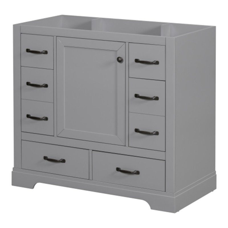 Meuble-lavabo de salle de bain sans lavabo, base d'armoire seulement, Gris, Noir