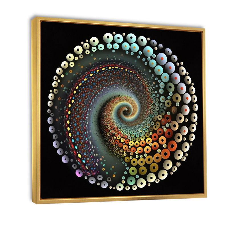 Iridiscdent pointillisme spirale rétro arc-en-ciel, Cadre flottant doré, H 16 po x l 16 po x P 1 po