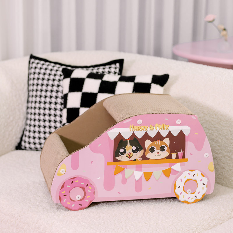 Cardboard Cat Scratcher, Donut Car Design, Cat House Cardboard with Scratching Pad for Indoor Cats