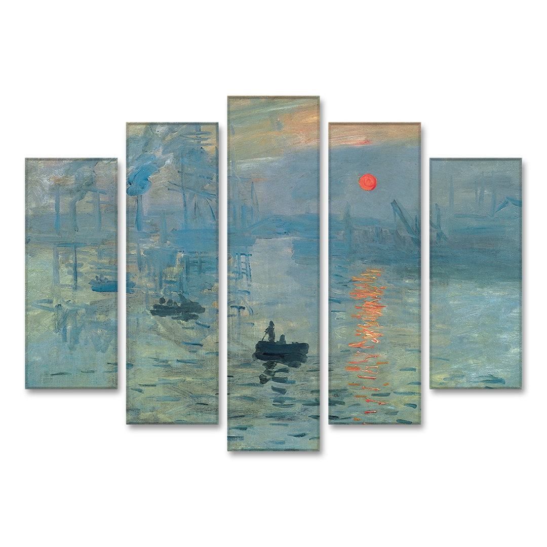 5-tlg. Acrylbilder-Set Panorama Sonnenuntergang über dem Meer von Claude Monet