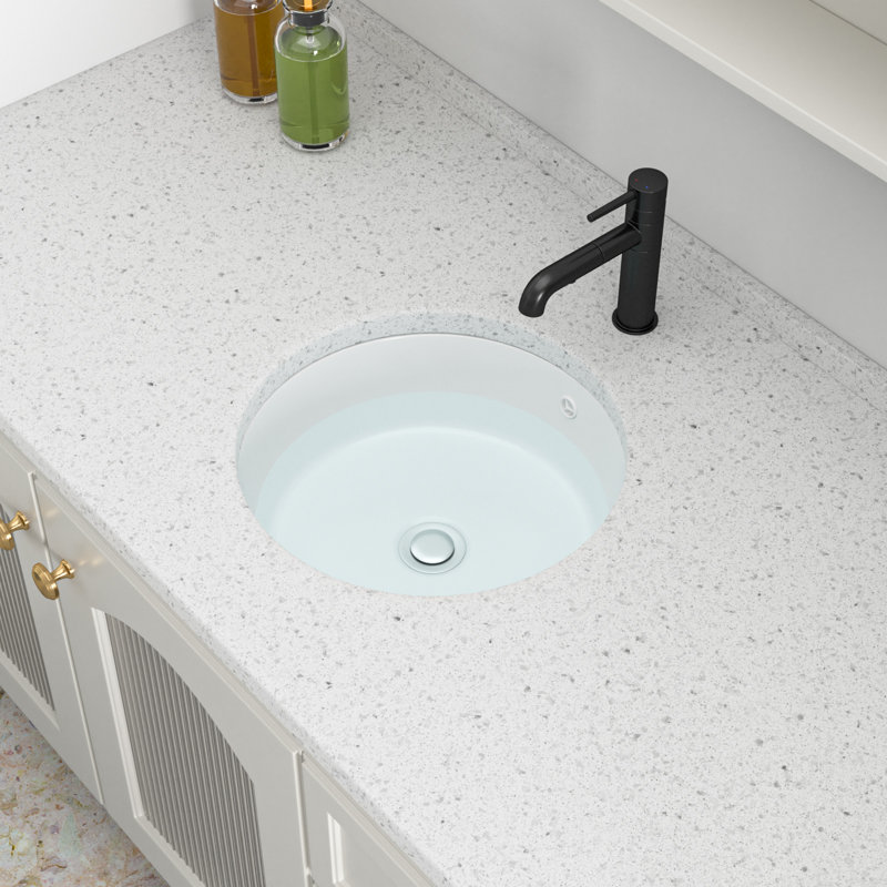 Lavabo de salle de bain rond encastré 15 po en céramique blanche avec trou de trop-plein