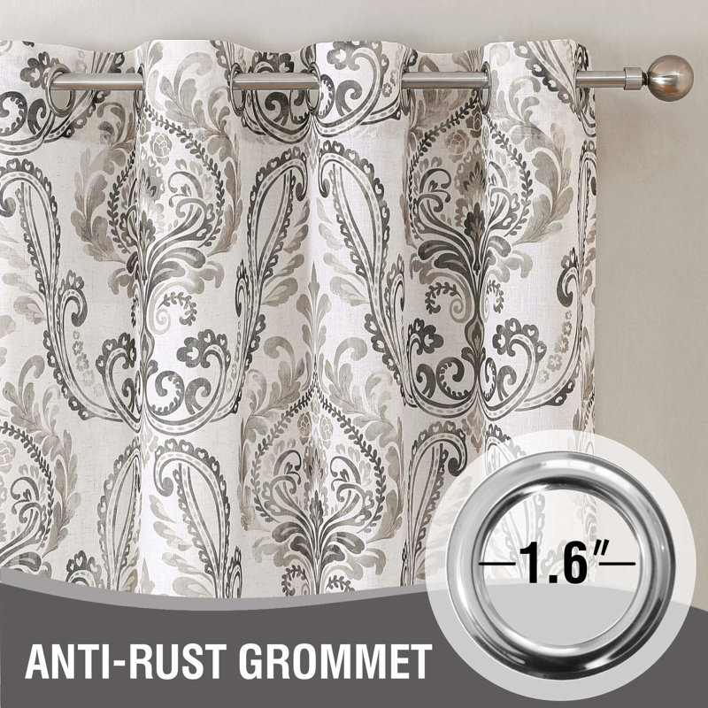 Linen Curtains Damask Floral Natural Linen Textured Curtains for Living Room Drapes Vintage Floral Pattern Privacy Added Light Filtering Mid-Century Style 2 Panels