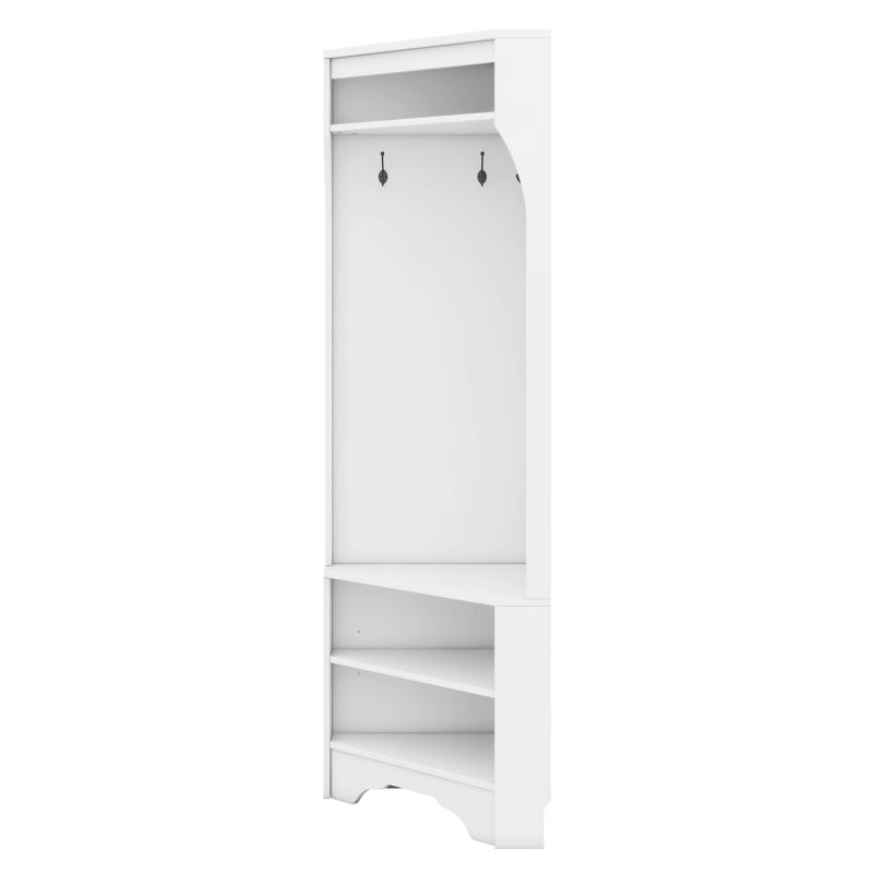 Corner Hall Tree With Shoe Bench, Versatile Entryway Coat Rack With 4 Hooks, Adjustable Shoe Shelf, White