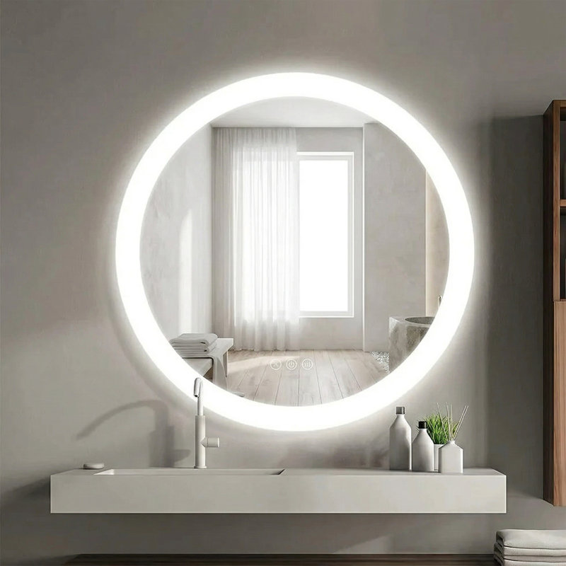 Miroir de salle de bain DEL à écran tactile - 3 lumières à intensité variable, antibuée, imperméable, loupe 3X