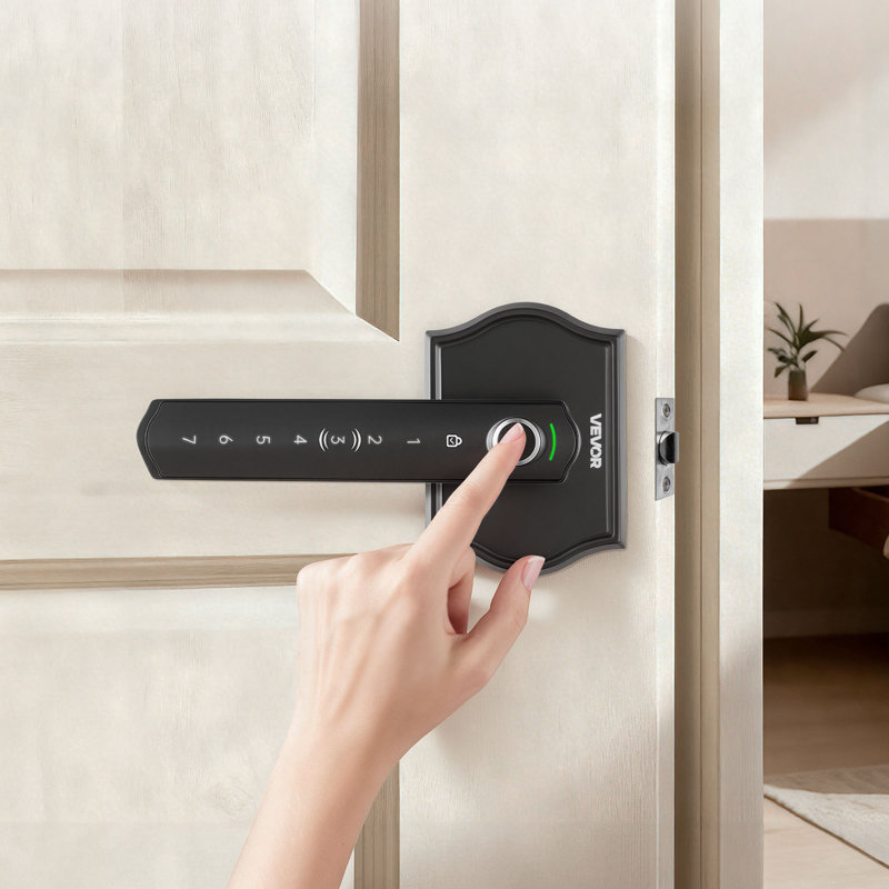 Ensemble de serrure de porte à empreinte digitale, serrure de porte d'entrée biométrique électronique sans clé avec poignée, verrouillage automatique, code unique, mot de passe anti-usure, installation facile, pour la maison, appartement, noir mat