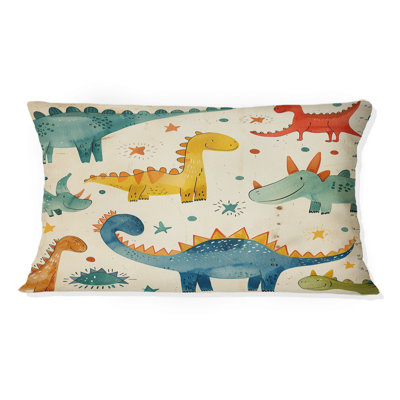 Yellow Green Children Dinosaur Pattern I - Children Throw Pillow