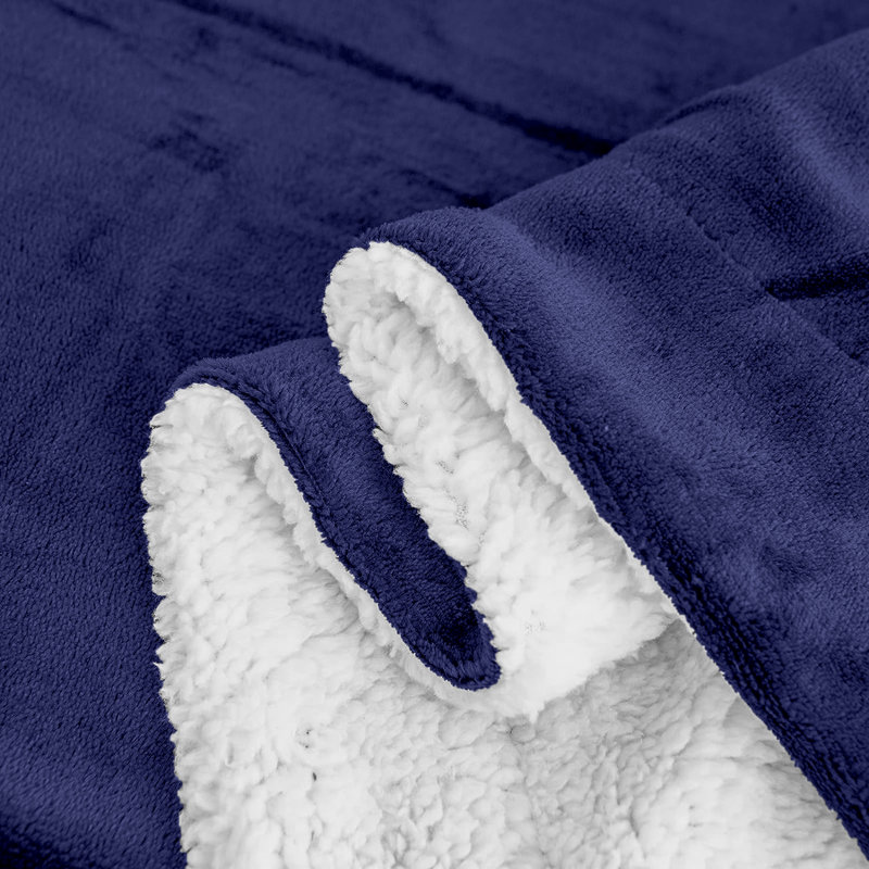 Home Comfort Sherpa Fleece Throw Blanket Cozy Reversible Blanket for Bed Sofa and Couch, 150cm W x 200cm L, Navy