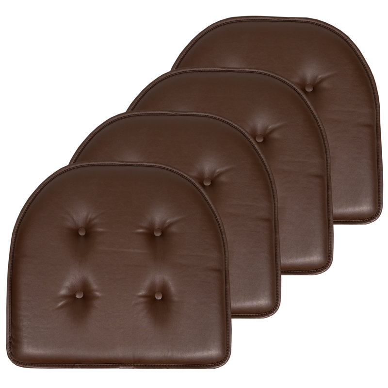 Coussin de chaise d'intérieur en similicuir, Brun, Ensemble de 4