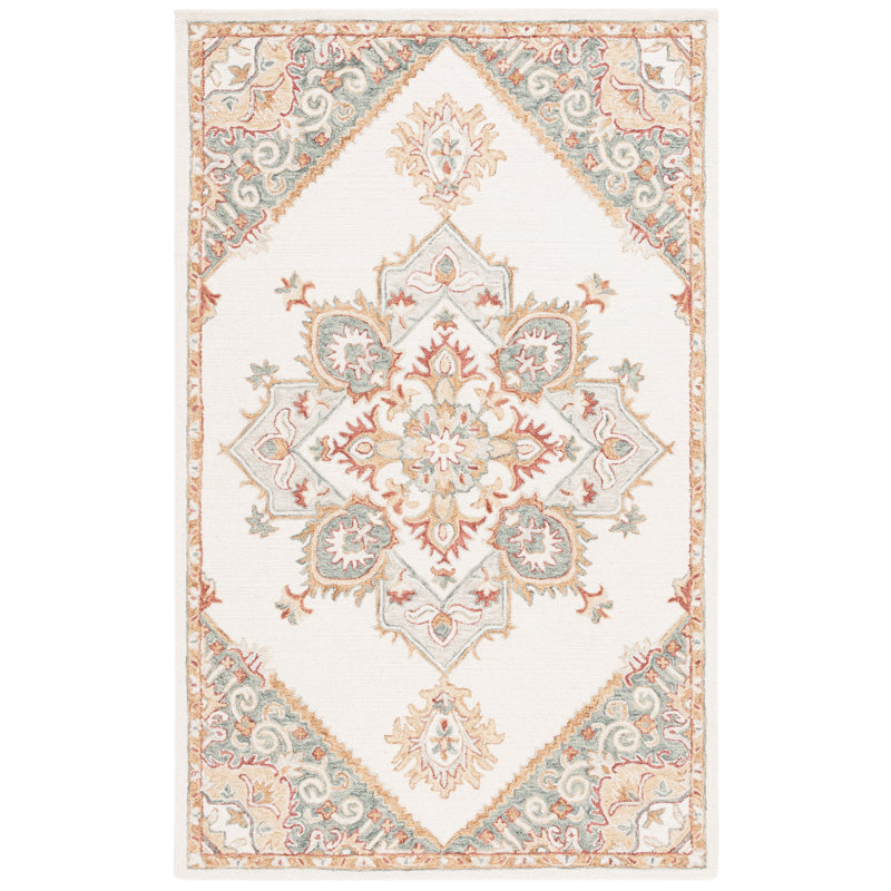 Tapis oriental gris / ivoire en laine / coton touffeté à la main Darrielle, Rectangle 6 pi x 9 pi
