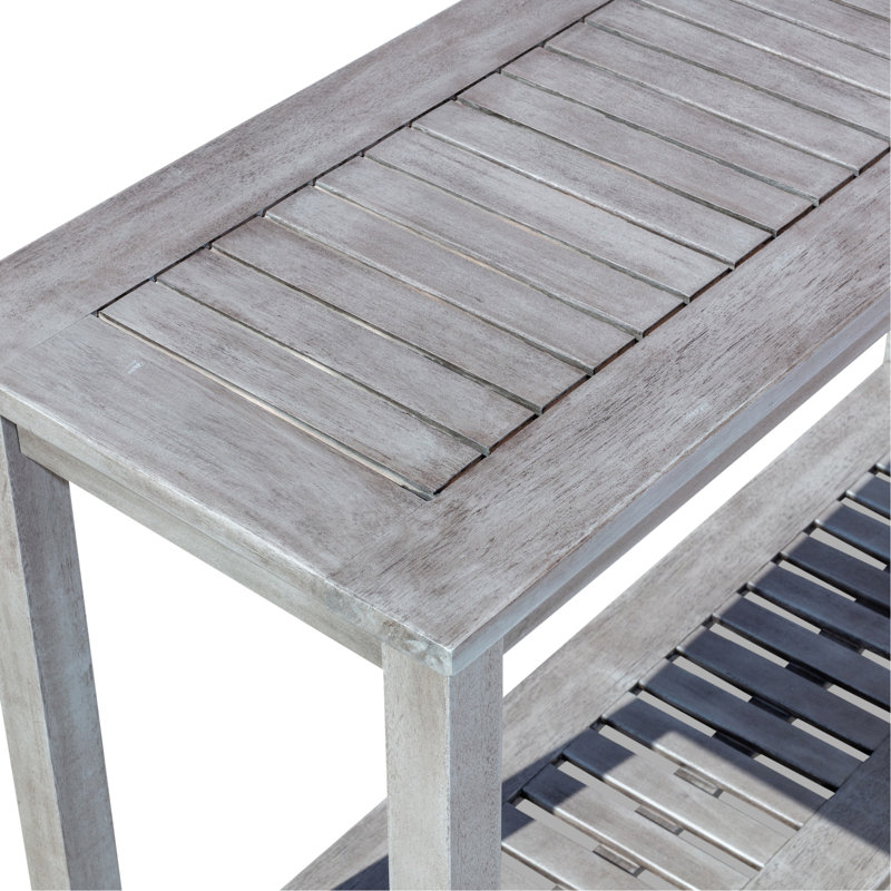 Console de table en eucalyptus argenté gris - aux éléments, la conception à 2 tablettes ajoute style et durabilité à l'extérieur