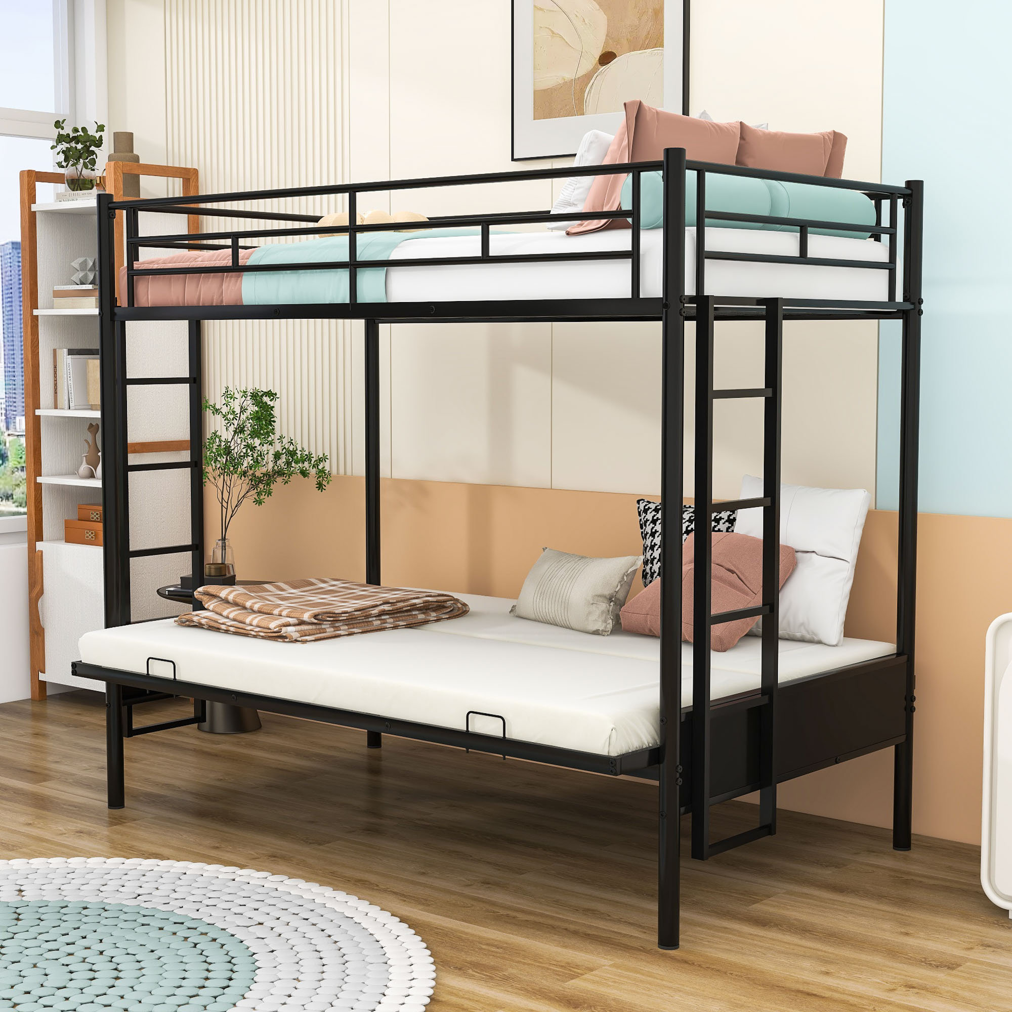 Harriet Bee Twin over Full Metal Futon Bunk Bed with Ladders and ...
